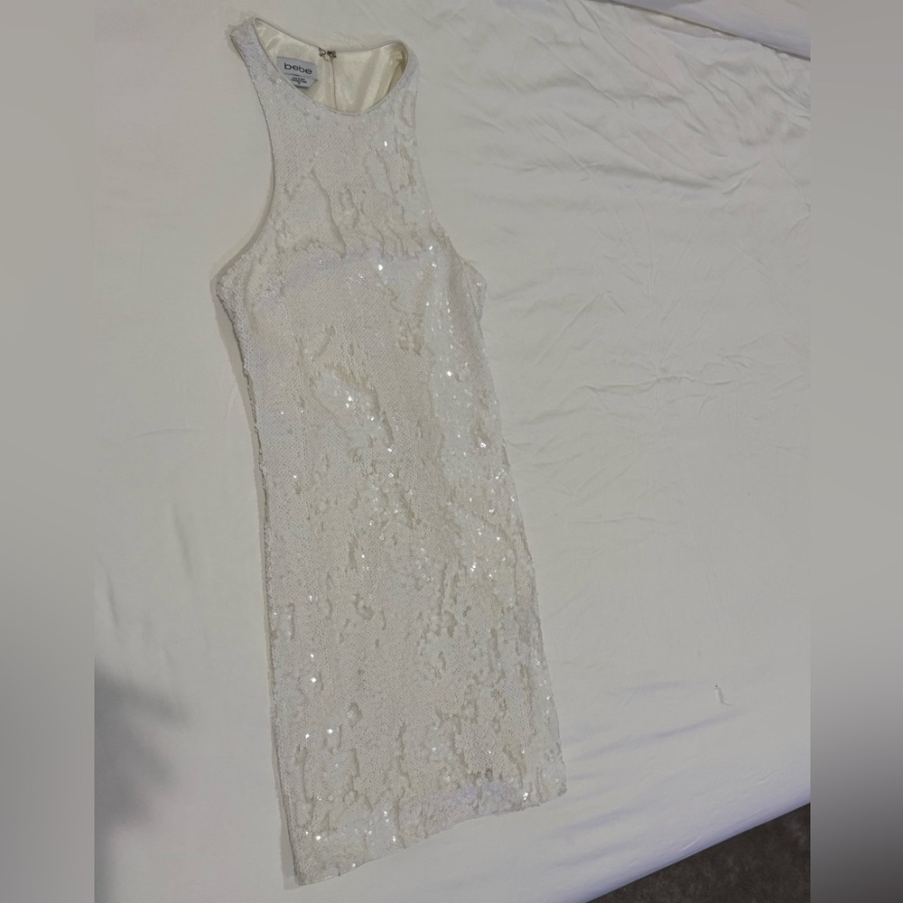 Bebe White Sequin Sleeveless Dress
